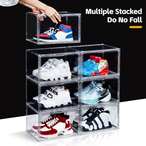 NYZE 12 Pack Acrylic Shoe Boxes Side Open, Clear Shoe Box Plastic Stackable, ...