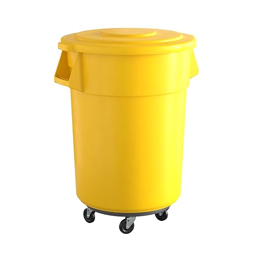 55 Gallon Yellow Round Commercial Trash Can by Krollen+Industrial