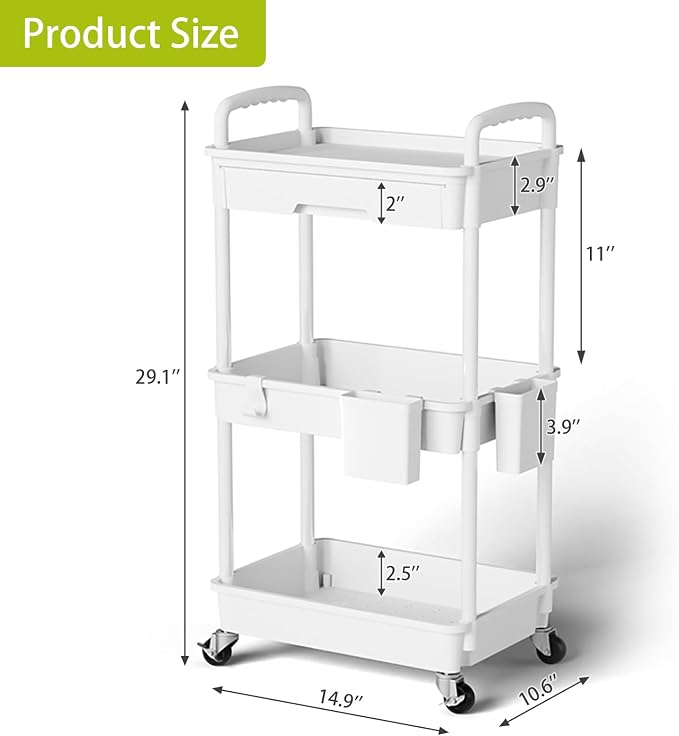 3 Tier Rolling Cart Organizer, Laundry Room Bathroom Organizers and Storage - Image 3