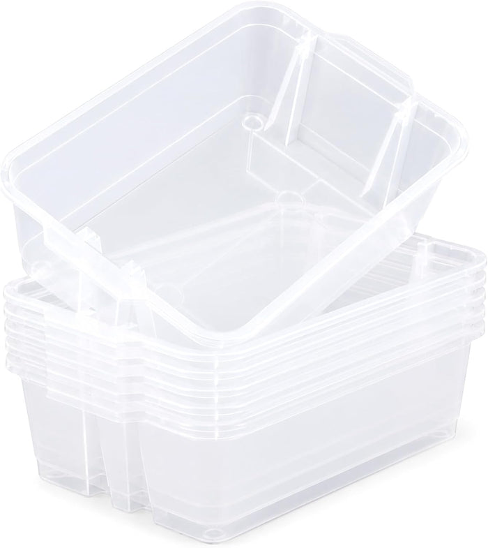 gisgfim 6 Pack Classroom Stacking Bins Stackable Plastic Book Bin Durable Storage Book Bins Plastic Stackable Organizer Spacious Books Bin for Classroom Home Storage, Office Supplies(Clear)