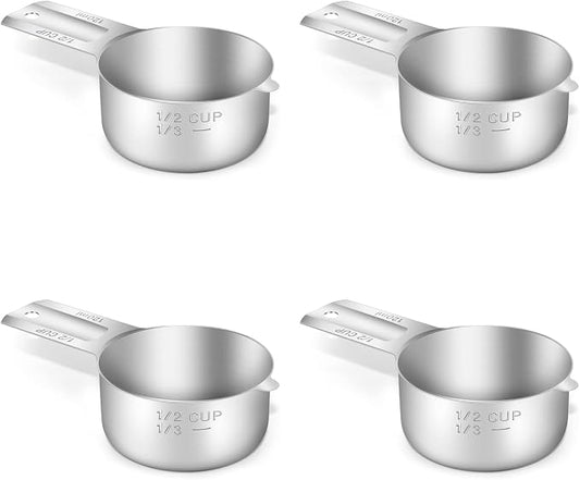 4PCS 1/2Cup Single Measuring Cup, Stainless Steel Measure Scoop, Metric and US by BERYLER