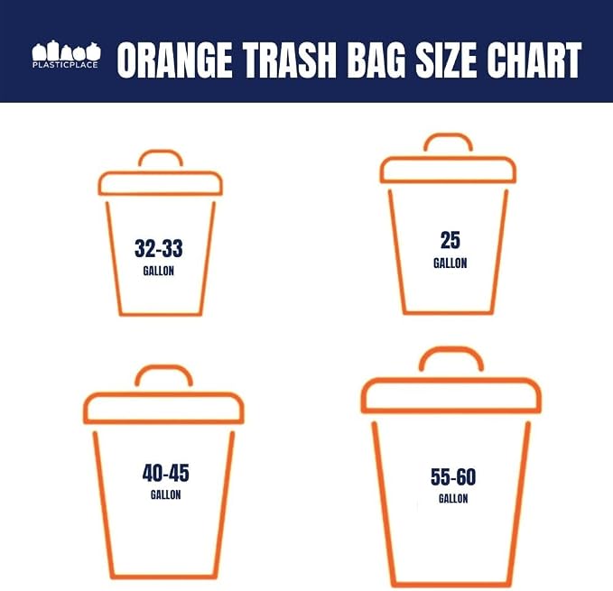 Plasticplace 55-60 gallon Trash Bags │ 1.2 Mil │ Orange Heavy Duty Garbage Can - Image 8