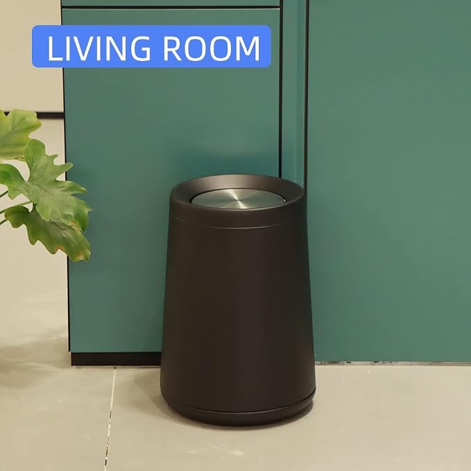 Household Swing Black Bathroom Trash Can，Brushed Stainless Steel，10 L/3 - Image 7