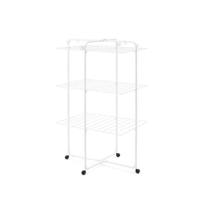Brabantia HangOn Tower Clothes Drying Rack with Wheels | 76ft (23m) | White | Tall 3-Tier Indoor Clothes Airer with Adjustable Shelves for Towels, Folds Flat to Save Space | Fits 2+ Full Loads