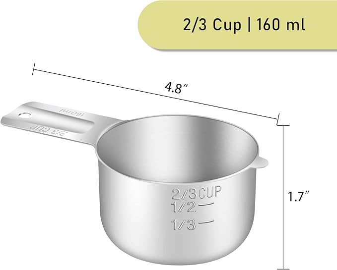 1PCS 2/3Cup Single Measuring Cup, Stainless Steel Measure Scoop, Metric and US - Image 2