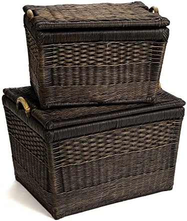 The Basket Lady Lift-Off Lid Wicker Storage Basket, M, Walnut Brown