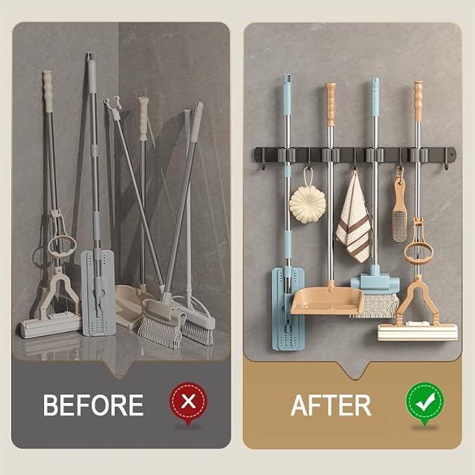 Amouy Broom Holder Wall Mount Mop, Garden Tool Storage Tool Rack Storage & - Image 3