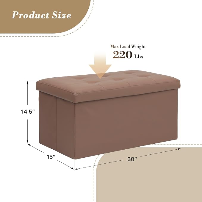 Athena Collection 30" Storage Ottoman Bench Folding Bench - Image 3