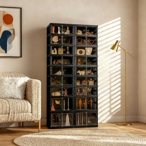 Foldable Shoe Organizer Storage Box Set of 4, Portable Extra Large Folding Sh...