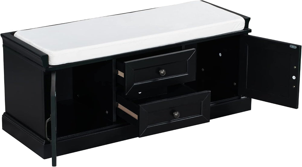 Knocbel 42.5" Storage Bench with Removable Cushion, 2 Drawers and 2 Cabi...