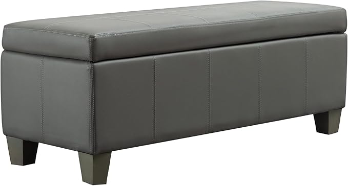 Grey Faux Leather Ottoman with Storage, Rectangular Extra Long Storage Bench - Image 9
