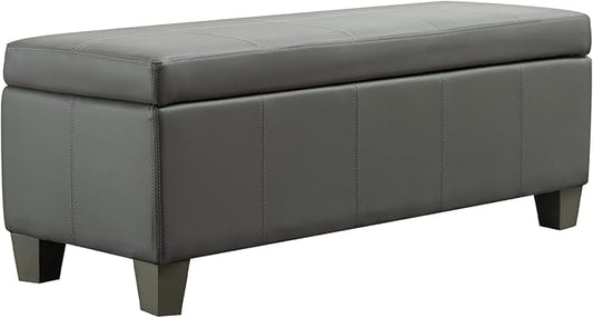 Grey Faux Leather Ottoman with Storage, Rectangular Extra Long Storage Bench by UDAX