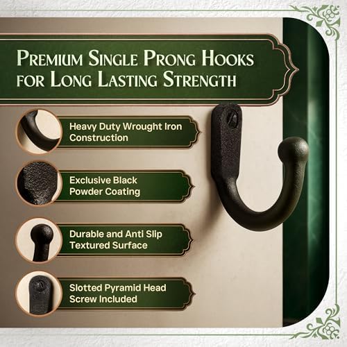 Renovators Supply Manufacturing Single Wall Hook, Wrought Iron Black Powder C...