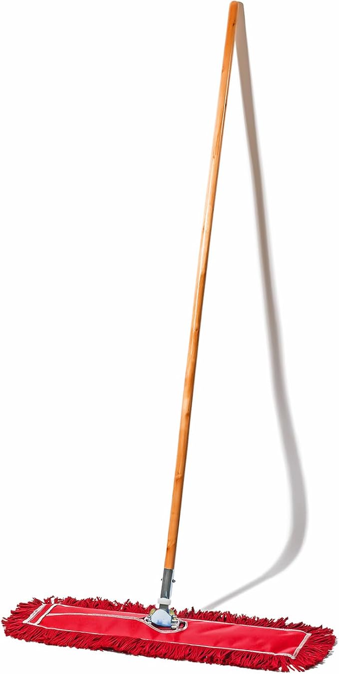 24 Inch Red Commercial Dust Mop & Floor Sweeper – Wood Handle Floor Mop - Image 7