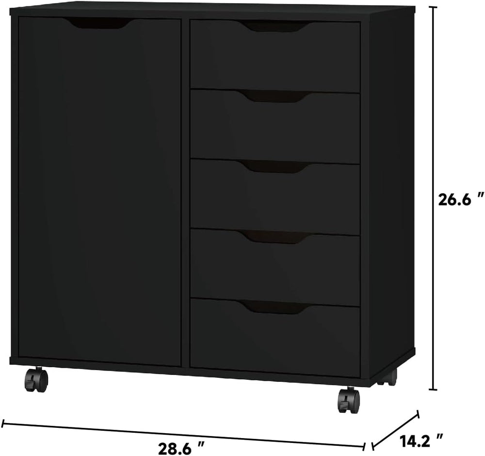 Panana 5-Drawer Chest with 1 Door, Wooden Chest of Drawers Storage Dresser Ca...
