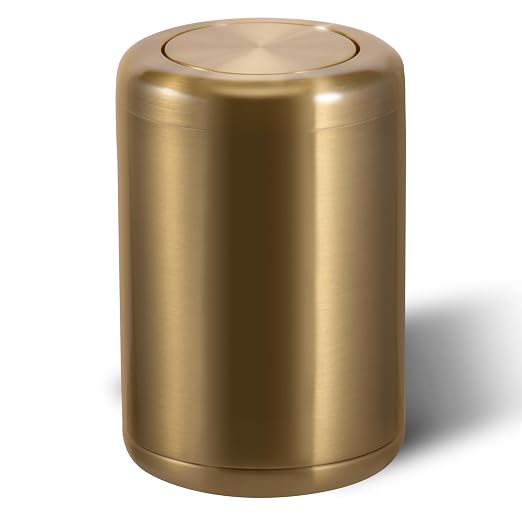 Waste Can 3 Gallon with Swing Lid，Brushed Stainless Steel Gold Trash Can，Metal by BRIEFHUMAN
