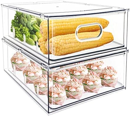 MineSign 2Pack Stackable Fridge Drawers Pull-Out Bins Divided Produce Saver by MineSign