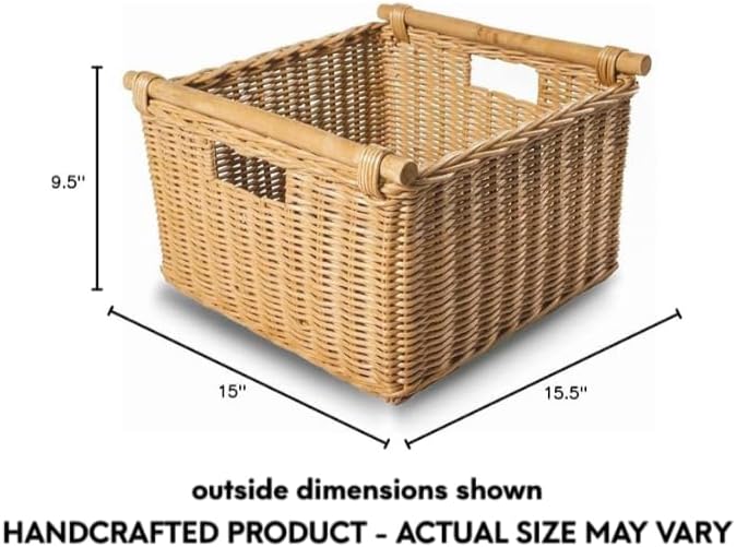 The Basket Lady Deep Pole Handle Wicker Storage Basket, 15 in L x 15.5 in W x - Image 7