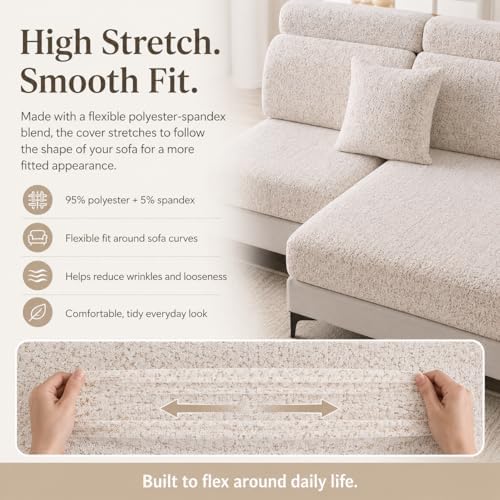 Stretch Sofa Slipcover, 2026 Upgraded Non Slip Couch Cover with Adjustable Straps, Pet Dog Cat Friendly Furniture Protector for 3 Seater, Washable for Living Room