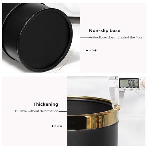 10L/2.6GAL Black and Gold Open Top Trash Can - Image 5