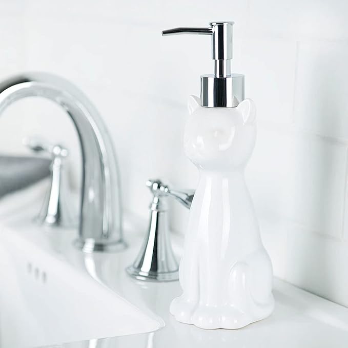 Allure Home Creation Cat 3-Piece Ceramic Toilet Brush Holder & Soap Dispenser - Image 7