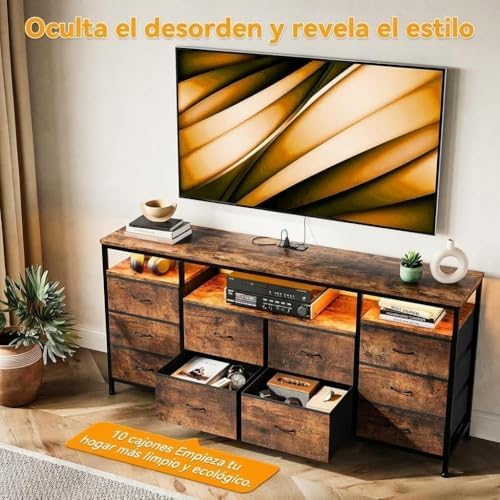 Garvee Dresser for Bedroom with LED Lights & Power Outlets, 63 Inch TV St...