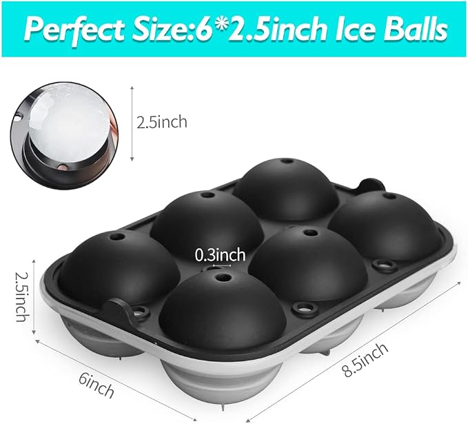 Ice Ball Maker, TINANA Reusable 2.5 Inch Ice Cube Trays, Easy Release Silicone - Image 3