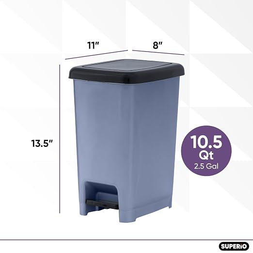 Superio Slim Trash Can with Foot Pedal – 2.5 Gallon Step-On Trash Can with Lid - Image 2