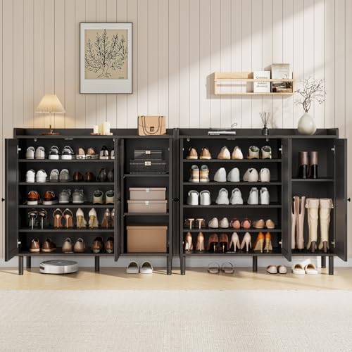 ONBRILL Shoe Cabinet with 3 Doors & Adjustable Shelves for Entryway(Black)