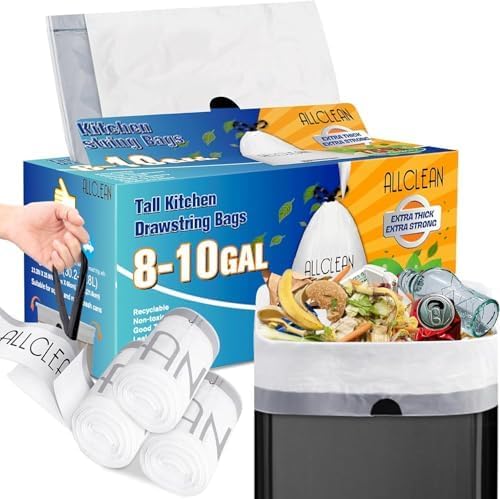 Trash Bags 10 Gallon Medium Kitchen Drawstring Bathroom Garbage Bags, Fit 8-10 by ALLCLEANbags