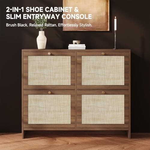 Nicetree Shoe Cabinet Storage for Entryway, 4-Flip Drawer Narrow Shoe Rack wi...