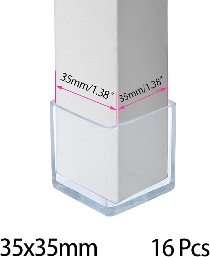 16 Pcs Transparent Square Anti-Slip Rubber Leg Tips Chair Leg Caps Furniture - Image 2