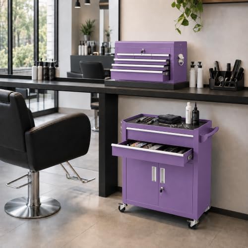 8-Drawer Rolling Tool Chest & Cabinet with Lock and Wheels,Purple