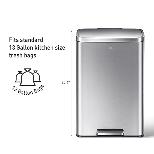 EKO Madison Brushed Stainless 50 Liter/13.2 Gallon Step Trash Can - Image 5
