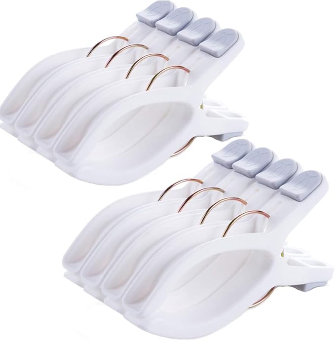 8 Pack Beach Towel Clips for Beach Chairs White Jumbo Size Towel Clamps Lounge by Foshine