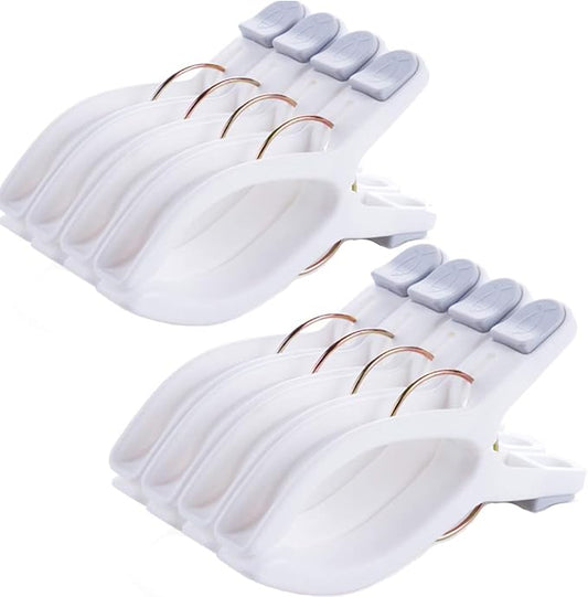 8 Pack Beach Towel Clips for Beach Chairs White Jumbo Size Towel Clamps Lounge by Foshine
