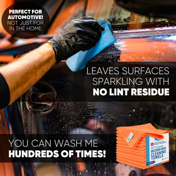MW Pro Microfiber Cleaning Cloth | Orange | 12 Pack | 16” x 16” | All Purpose - Image 4