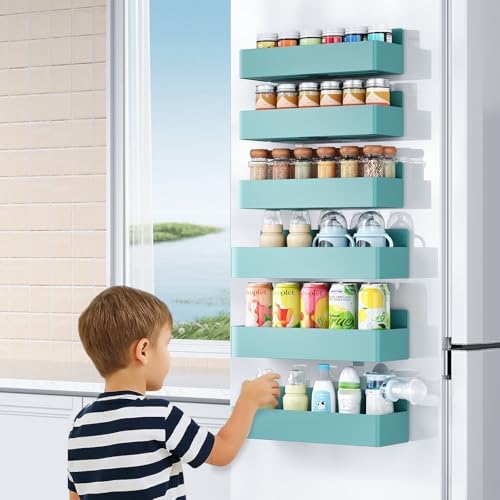 Mystozer Magnetic Spice Rack for Refrigerator, Kitchen Organizer and Storage Shelf, Blue (6 Pack)…