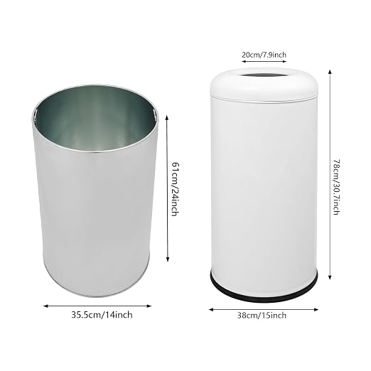 58.6 Liter / 15.48 Gallon Commercial Open Top Trash Can White Stainless Steel - Image 4