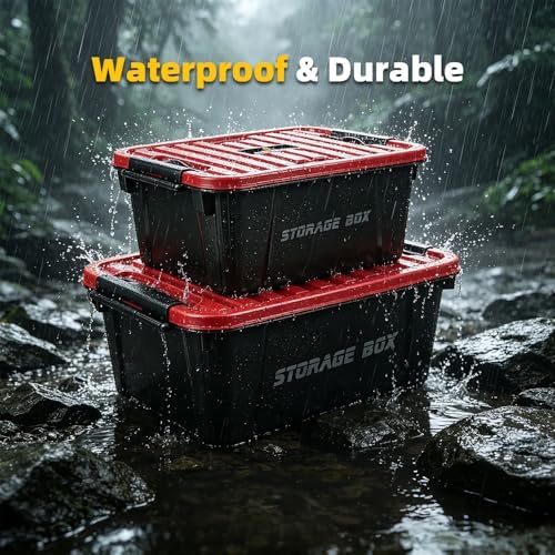 2 Pack Heavy Duty Storage Box with Lid, Stackable Plastic Storage Bins (21 QT...