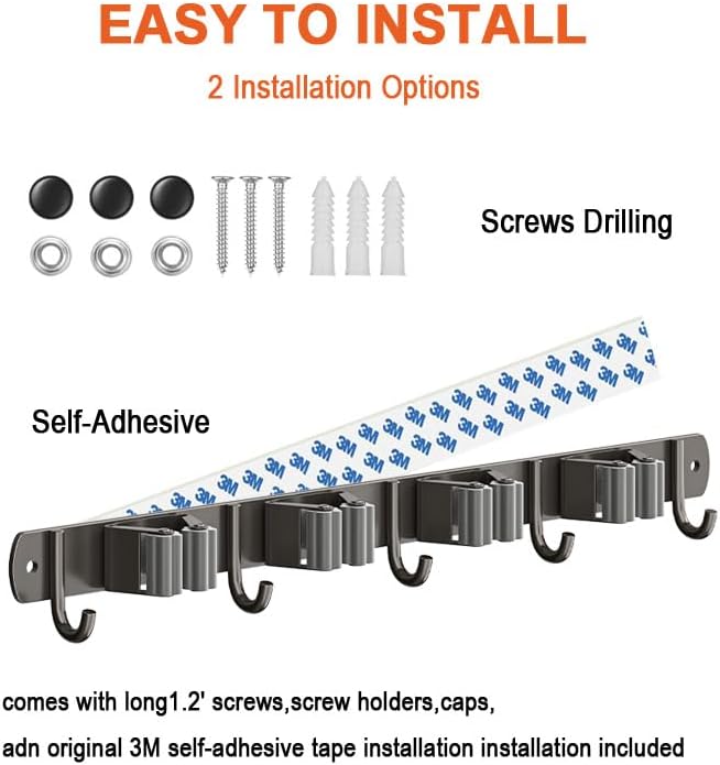 Amouy Broom Holder Wall Mount Mop, Garden Tool Storage Tool Rack Storage & - Image 5