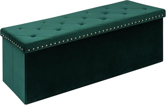Velvet Storage Ottoman Bench, 43.3" Folding Ottoman by Unknown