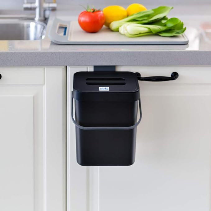Compost Bin for Kitchen Countertop Under Sink, Bathroom Hanging Small Trash Can by Jesintop