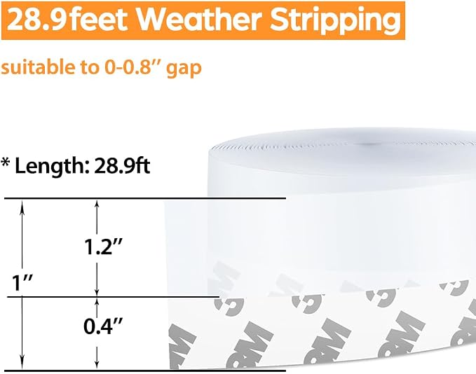 28.9 Ft Door Weather Stripping Door Seal Strip Tape, Silicone Door Draft Stopper - Image 2