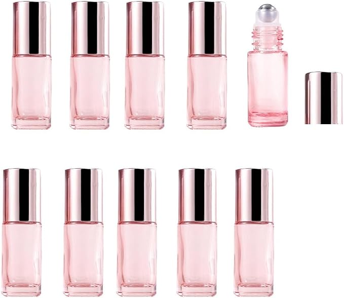 10 Pack Glass Essential Oil Roller Bottle, 10ml Pink GlassRoller Bottles - Image 5