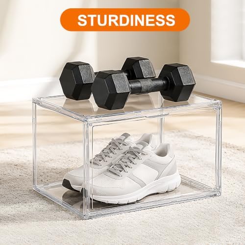 NYZE 12 Pack Acrylic Shoe Boxes Side Open, Clear Shoe Box Plastic Stackable, ...