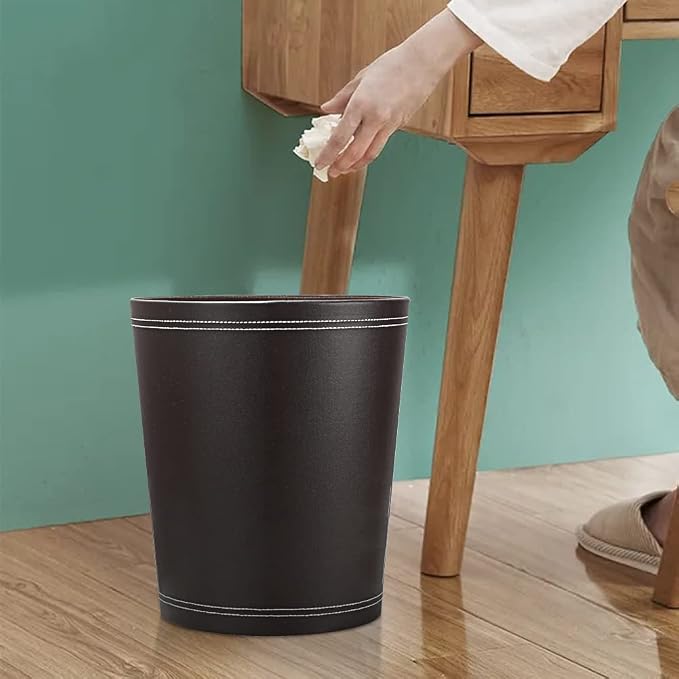 KINGFOM Classic Pu Leather Trash Can Wastebasket, Small Garbage Container Can - Image 3