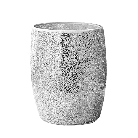 Escenzy Modern Bathroom Trash Can Silver Mosaic Glass 5L | 7" x 10" | Luxury by Escenzy