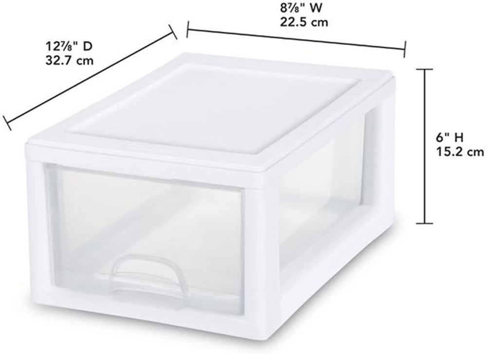 Sterilite Stacking Drawer Storage Organizer for Clothes, 6 Quart, 6-Pack