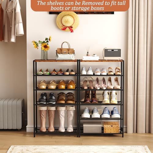 HOMEFORT Shoe Rack 6-Tier, Shoe Storage Shelf, Industrial Shoe Tower, Narrow ...